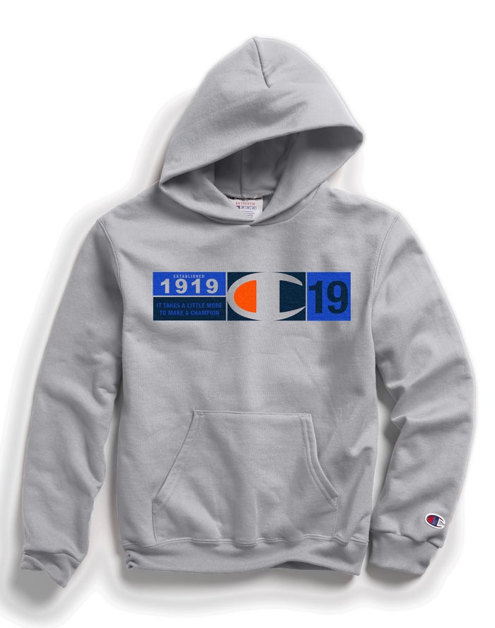 Champion Boys Hoodie NZ - Double Dry Knockout Logo Grey ( 9452-DTEXQ )